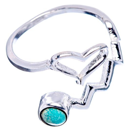.925 sterling silver heart ring with round turquoise cabochon, adjustable open band
