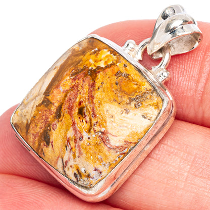 Picture jasper pendant with rectangular cabochon, silver-toned frame and top bail