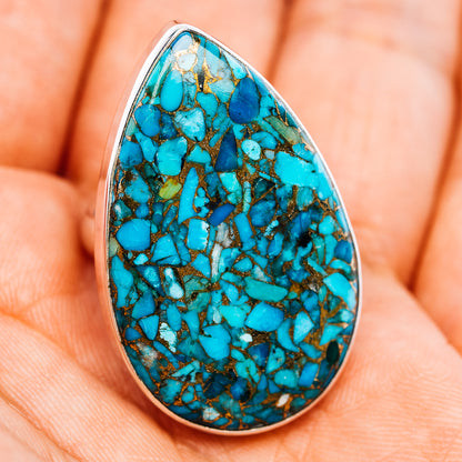 Blue Copper Turquoise Ring Size 7 Adjustable (.925 Sterling Silver)