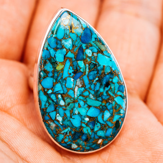 Blue Copper Turquoise Ring Size 7 Adjustable (.925 Sterling Silver)