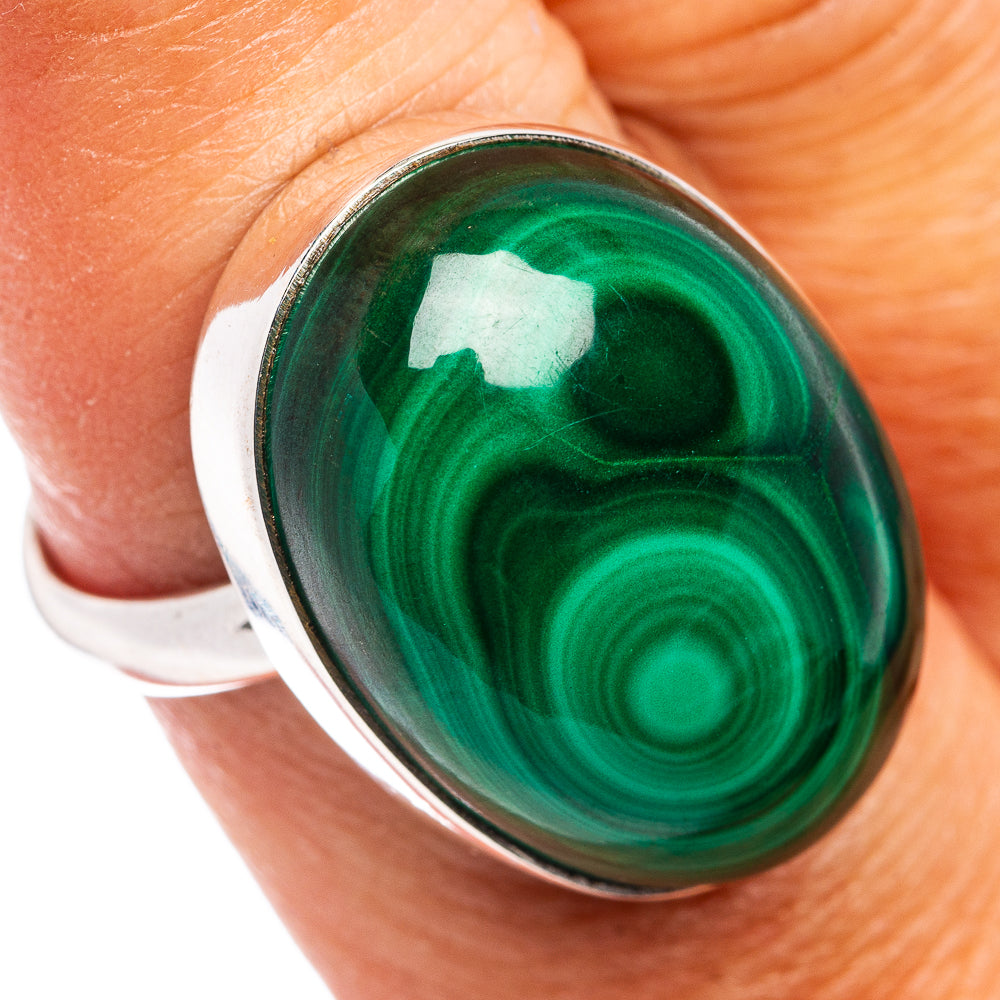 Premium Malachite Ring Size 8 Adjustable (.925 Sterling Silver)