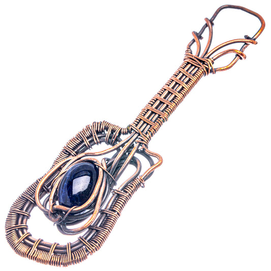 Oxidized copper wire wrap pendant with dark blue oval sodalite gemstone