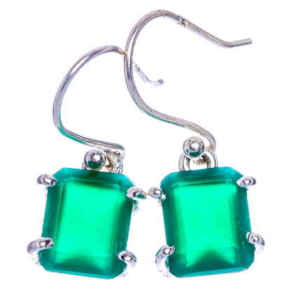 Green Onyx Earrings 1 1/8" (925 Sterling Silver) E1021