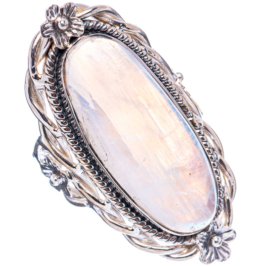 925 sterling silver moonstone ring with oval cabochon and floral frame