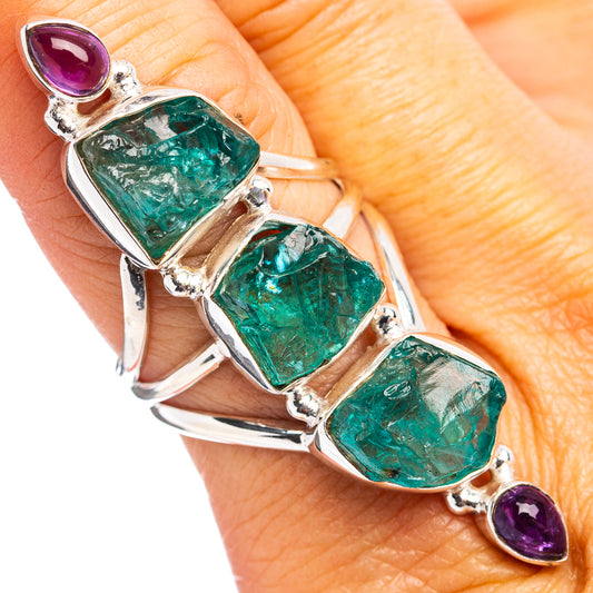 Sterling silver gemstone ring with green oval stones and purple teardrop accents