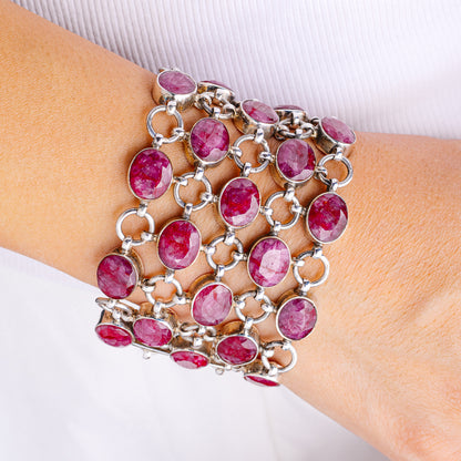 Gigantic Indian Ruby Bracelet 7 to 8" (.925 Sterling Silver)