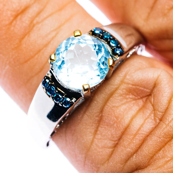 Blue Topaz, Blue Diamond Ring Size 6.75 (.925 Sterling Silver)