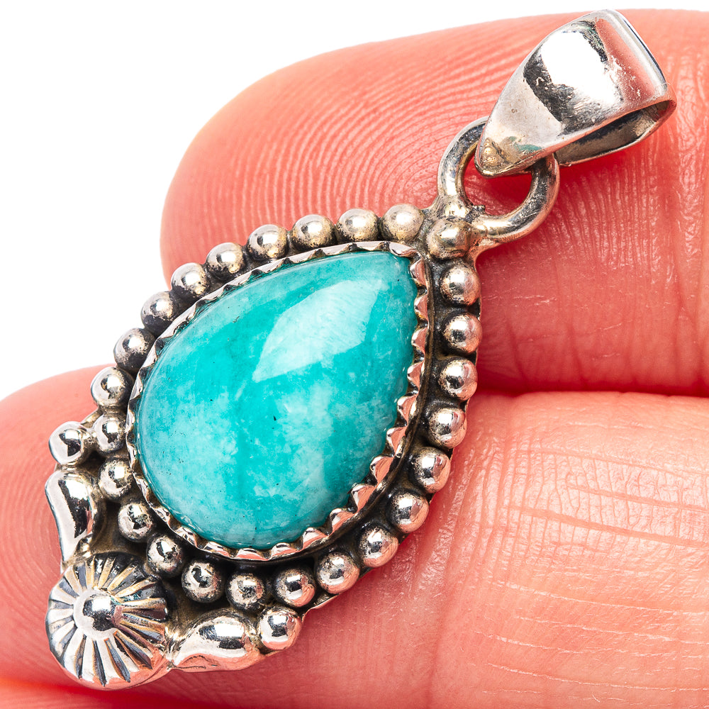 Amazonite Native Style Pendant 1 3/8" (.925 Sterling Silver)