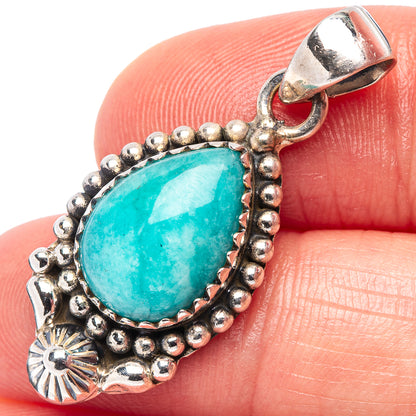 Amazonite Native Style Pendant 1 3/8" (.925 Sterling Silver)