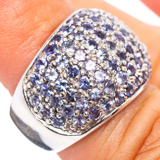 Tanzanite ring in sterling silver, size 5, with pave oval cluster setting