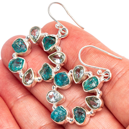 Premium Blue Fluorite, Blue Topaz Earrings 1 5/8" (925 Sterling Silver) E1844