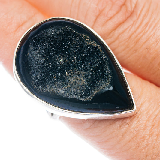 Premium Black Agate Druzy Ring Size 8.75 (.925 Sterling Silver)