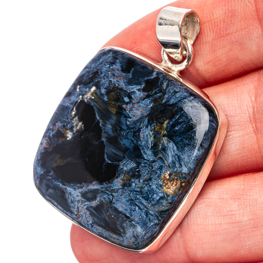 Pietersite pendant with dark blue gemstone and .925 sterling silver bail on top