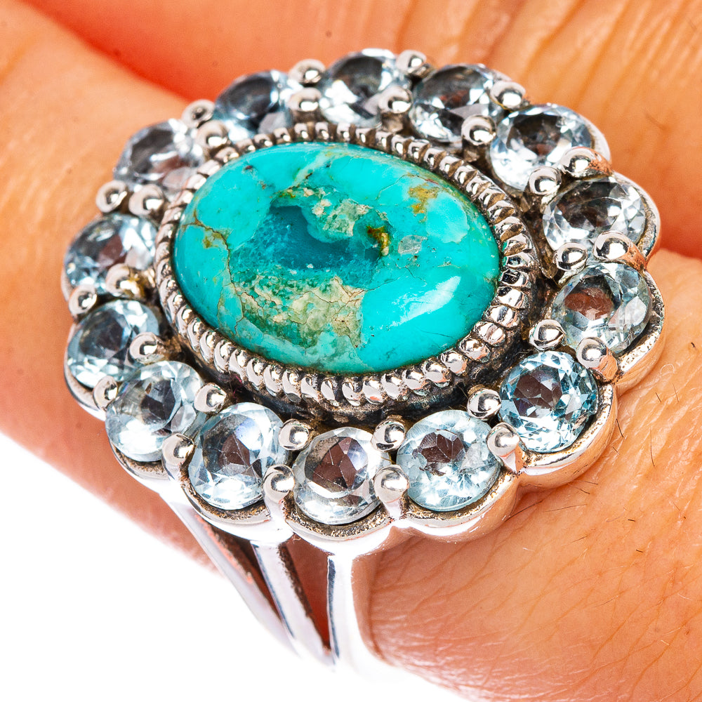 Rare Large Kingman Turquoise, Blue Topaz Ring Size 8 (925 Sterling Silver) R147173