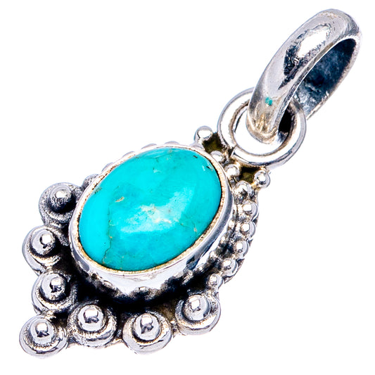 Turquoise oval pendant .925 sterling silver with decorative circular bead border and top bail