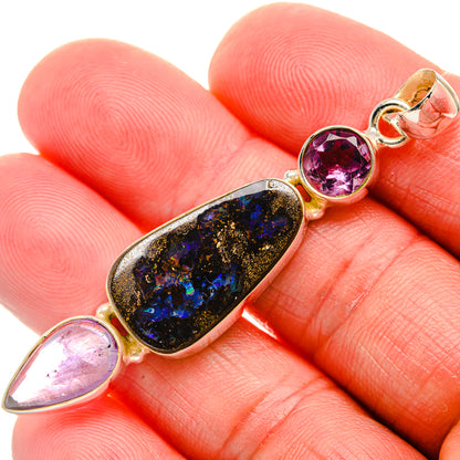 Australian Boulder Opal, Amethyst Pendant 2 1/2" (925 Sterling Silver) PD38144