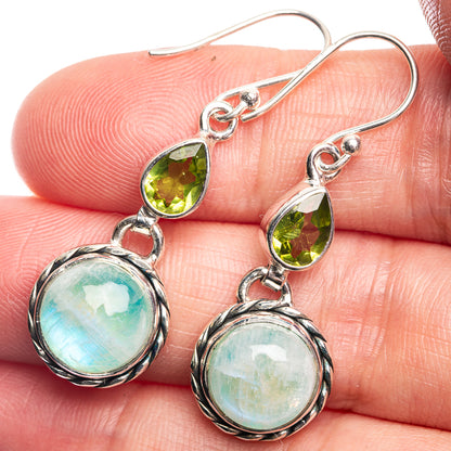Green Moonstone, Peridot Earrings 1 5/8" (925 Sterling Silver) E432463