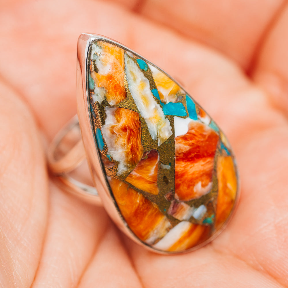 Premium Spiny Oyster Turquoise Ring Size 7 (.925 Sterling Silver)