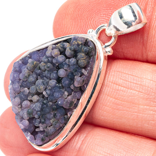 Teardrop sterling silver agate pendant with purple druzy stone and loop bail