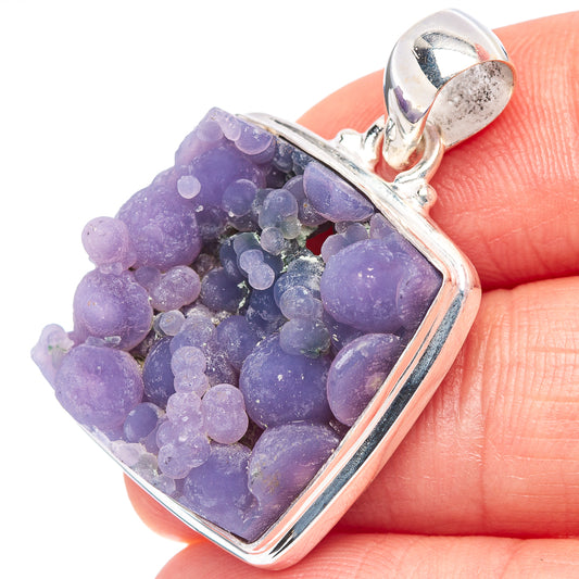 Sterling silver grape agate pendant with purple druzy cluster, teardrop setting