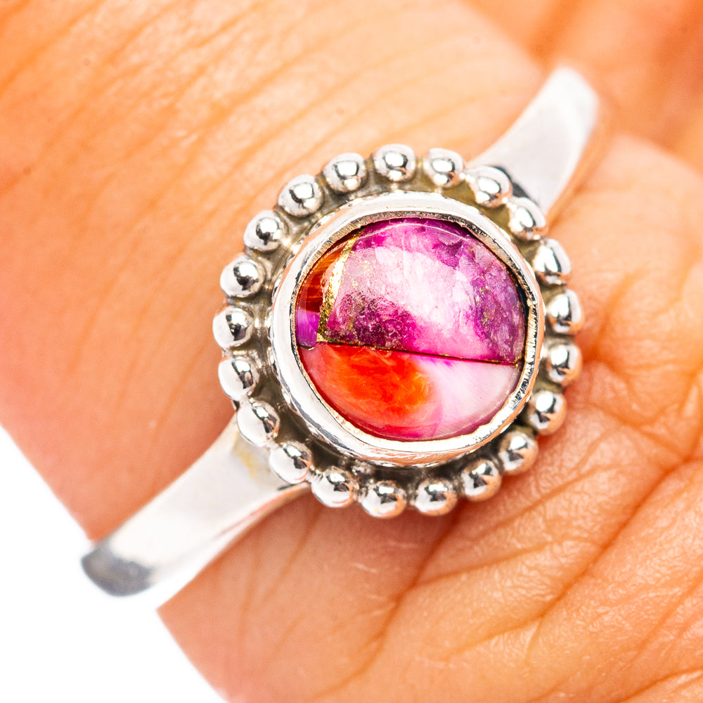 Dainty Pink Dahlia Turquoise Ring Size 6.5 (.925 Sterling Silver)