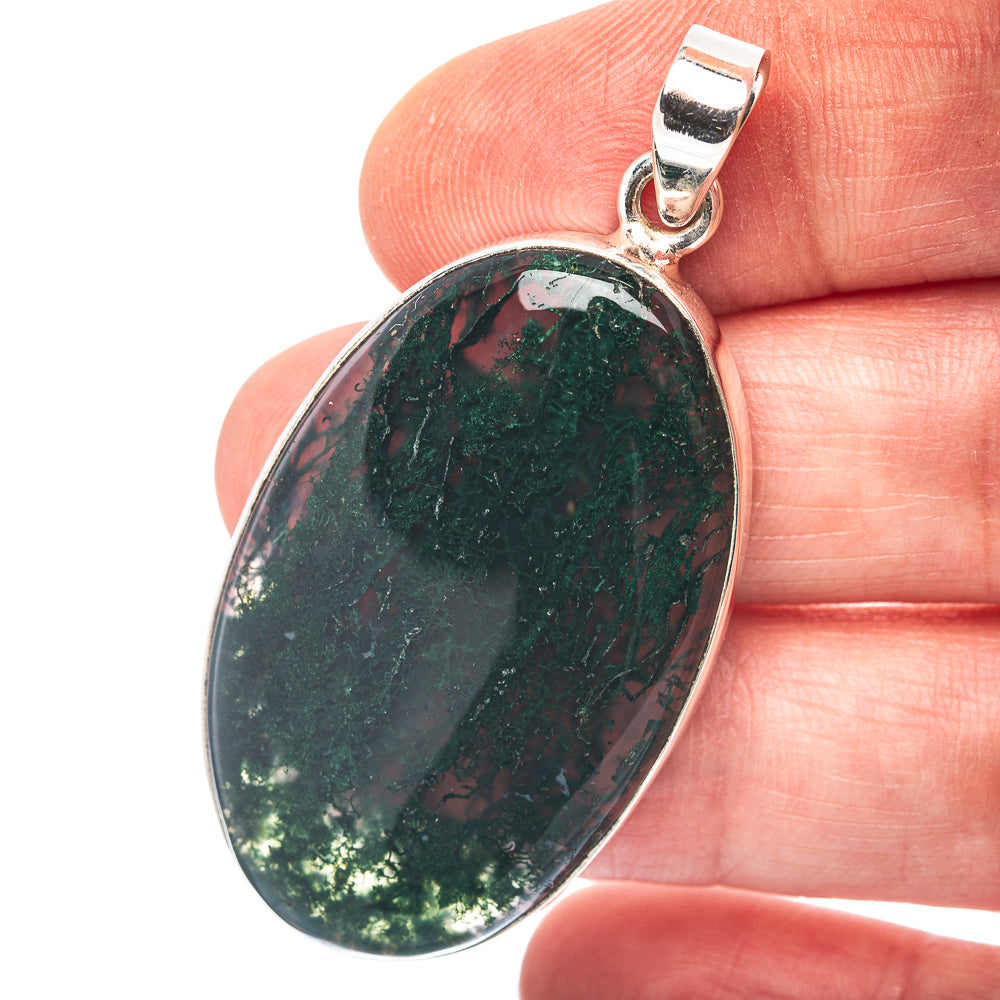 Green Moss Agate Pendant 2" (.925 Sterling Silver)