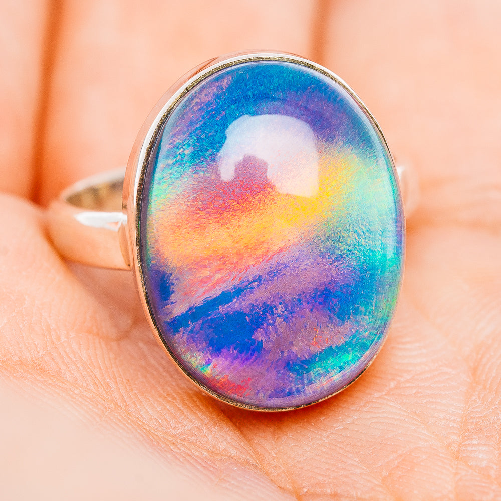 Aurora Opal Ring Size 8.75 (.925 Sterling Silver)