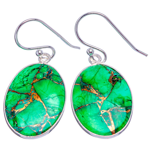 Green turquoise oval drop earrings with .925 sterling silver hooks