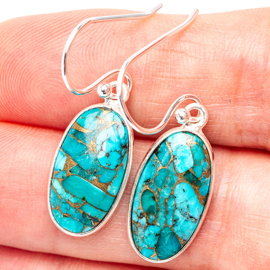 Oval turquoise copper earrings with .925 sterling silver hooks