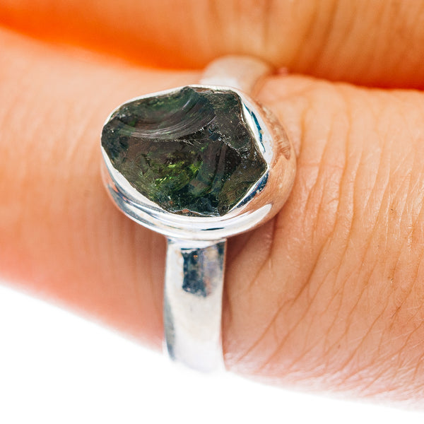 Czech Moldavite Ring Size 7.75 (.925 Sterling Silver)