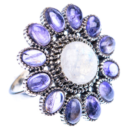 Large Rainbow Moonstone, Tanzanite 925 Sterling Silver Ring Size 7.25 (925 Sterling Silver) RING140465