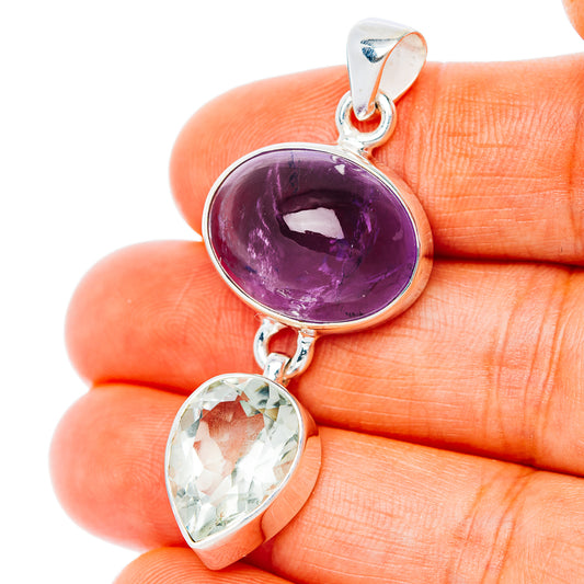 Premium Multi-Gem Amethyst, Green Amethyst Pendant 1 7/8" (.925 Sterling Silver)