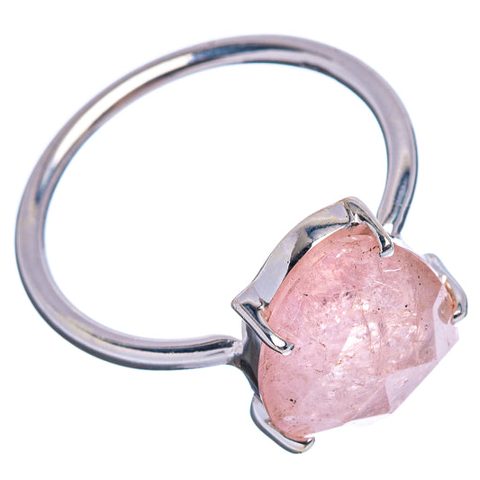 Sterling silver band morganite ring with rose-pink faceted stone bezel and prongs