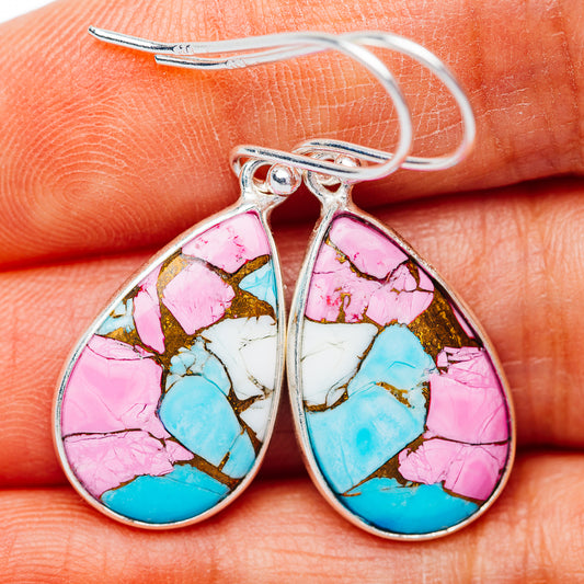 Pink Dahlia Turquoise Earrings 1 3/8" (.925 Sterling Silver)
