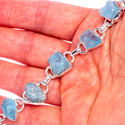 Rough Aquamarine Bracelet 7 1/8 To 8" (925 Sterling Silver) B90348