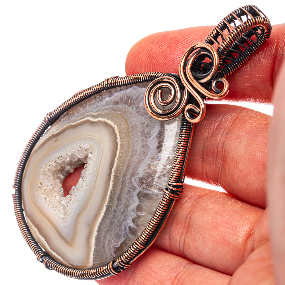 Agate Druzy Slice Wire Wrap Pendant 2 7/8" (Oxidized Copper)
