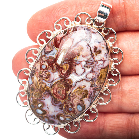 Premium Crazy Lace Agate Pendant 2 3/8" (.925 Sterling Silver)