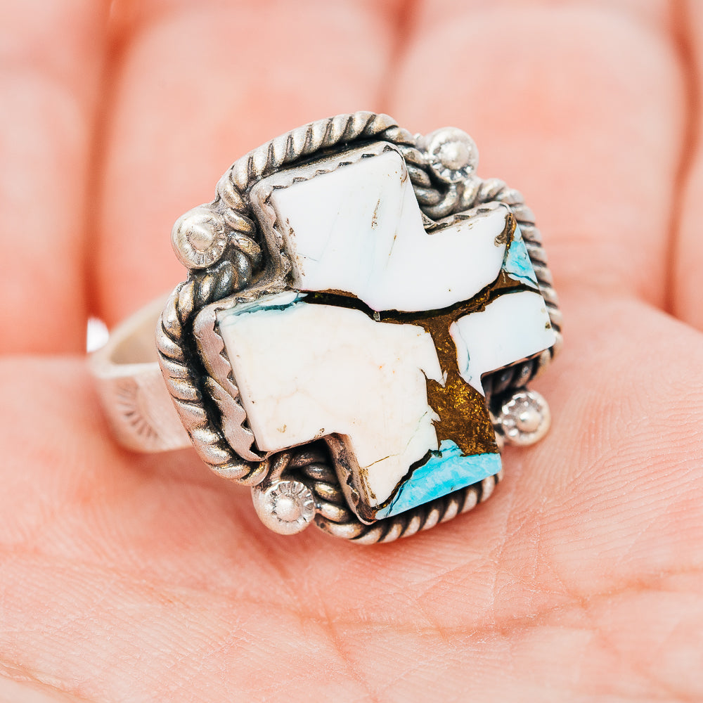 Exclusive Cotton Candy Turquoise Cross Ring Size 9 Adjustable (.925 Sterling Silver)