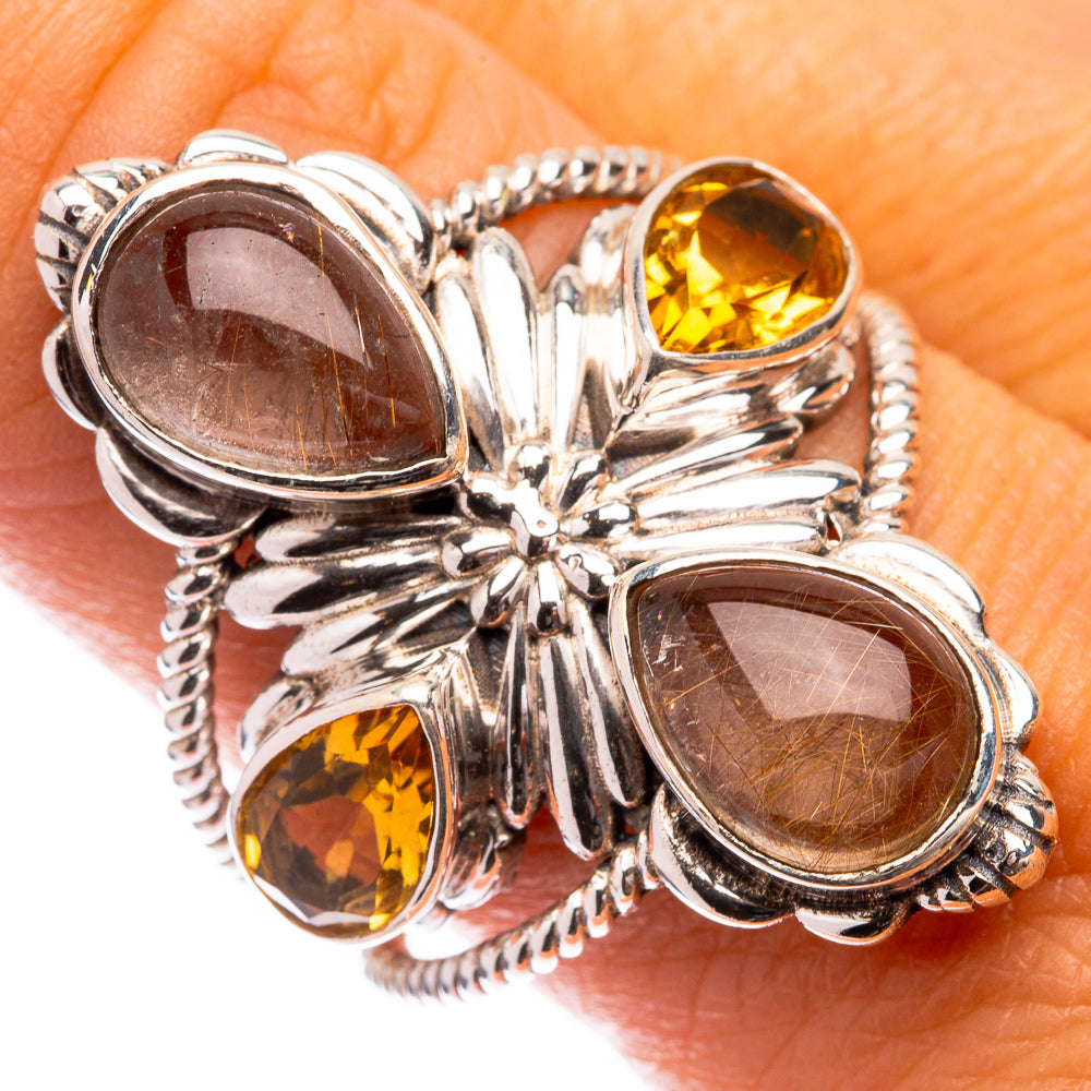 Large Rutilated Quartz, Citrine Ring Size 9.5 (925 Sterling Silver) R141662