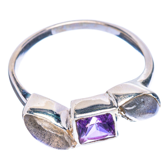 Faceted Amethyst, Labradorite Ring Size 6.75 (925 Sterling Silver) R1195