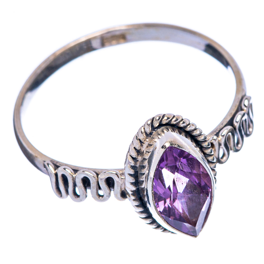 925 sterling silver amethyst ring with faceted oval purple stone and decorative band