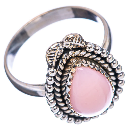Pink oval opal sterling silver ring, rope-and-bead halo style band