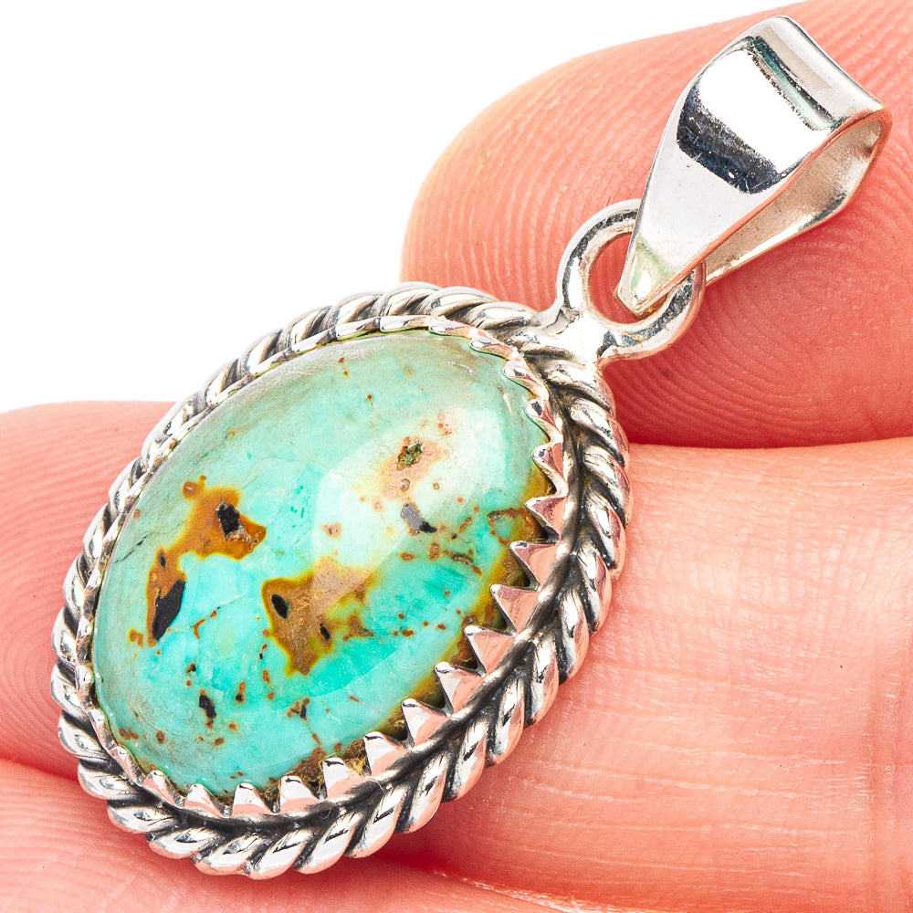 Sterling silver turquoise pendant with rope bezel and bail, round cabochon stone