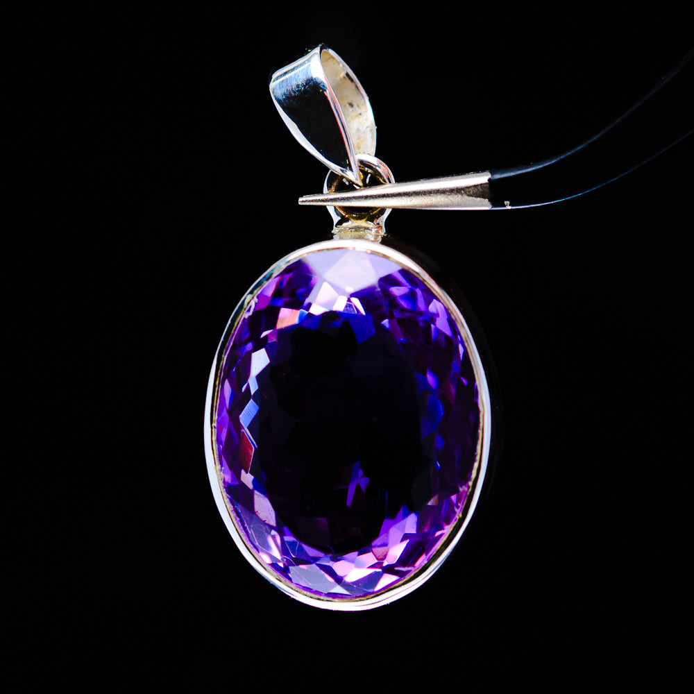 24ct Faceted Brazilian Amethyst Pendant 1 1/4" (.925 Sterling Silver)