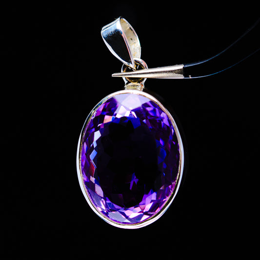 24ct Faceted Brazilian Amethyst Pendant 1 1/4" (.925 Sterling Silver)