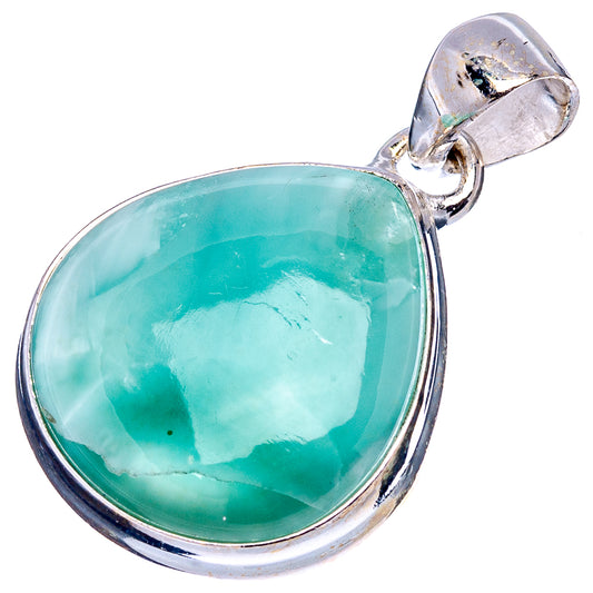 Aqua oval gemstone pendant in 925 sterling silver bezel with textured bail.