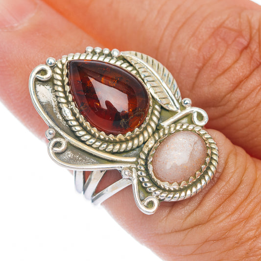 Premium Baltic Amber, Sunstone Ring Size 7 (.925 Sterling Silver)