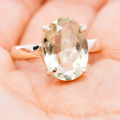 Faceted Prasiolite Ring Size 8.75 (.925 Sterling Silver)