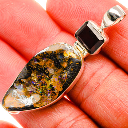 Boulder Opal, Garnet Pendant 2" (925 Sterling Silver) PD37908