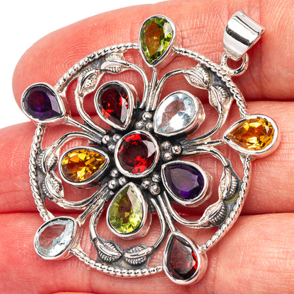 Signature Garnet, Citrine, Peridot, Amethyst, Blue Topaz Pendant 1 7/8" (.925 Sterling Silver)